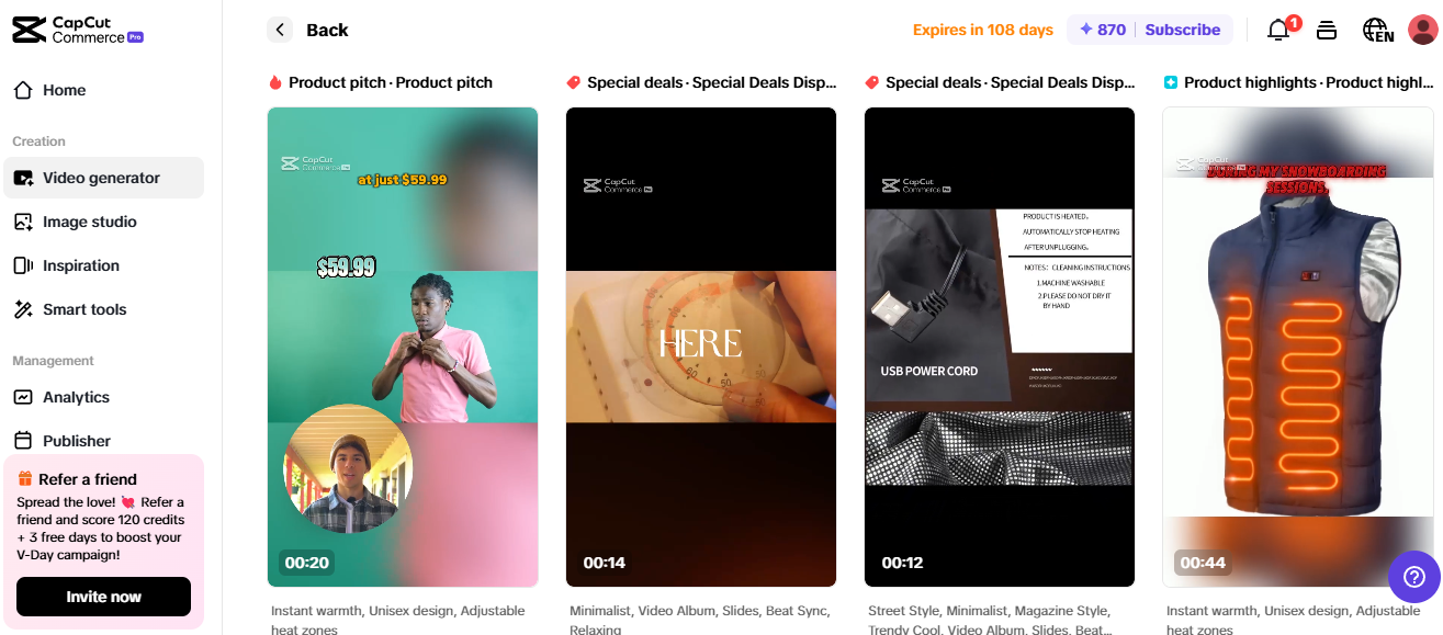 Pippit interface displaying tools for affiliate marketing strategies and product pitch video creation.